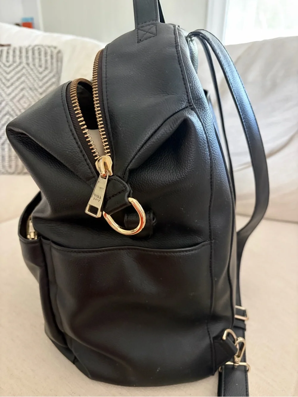 Mina Baie Black Leather Diaper Bag Backpack